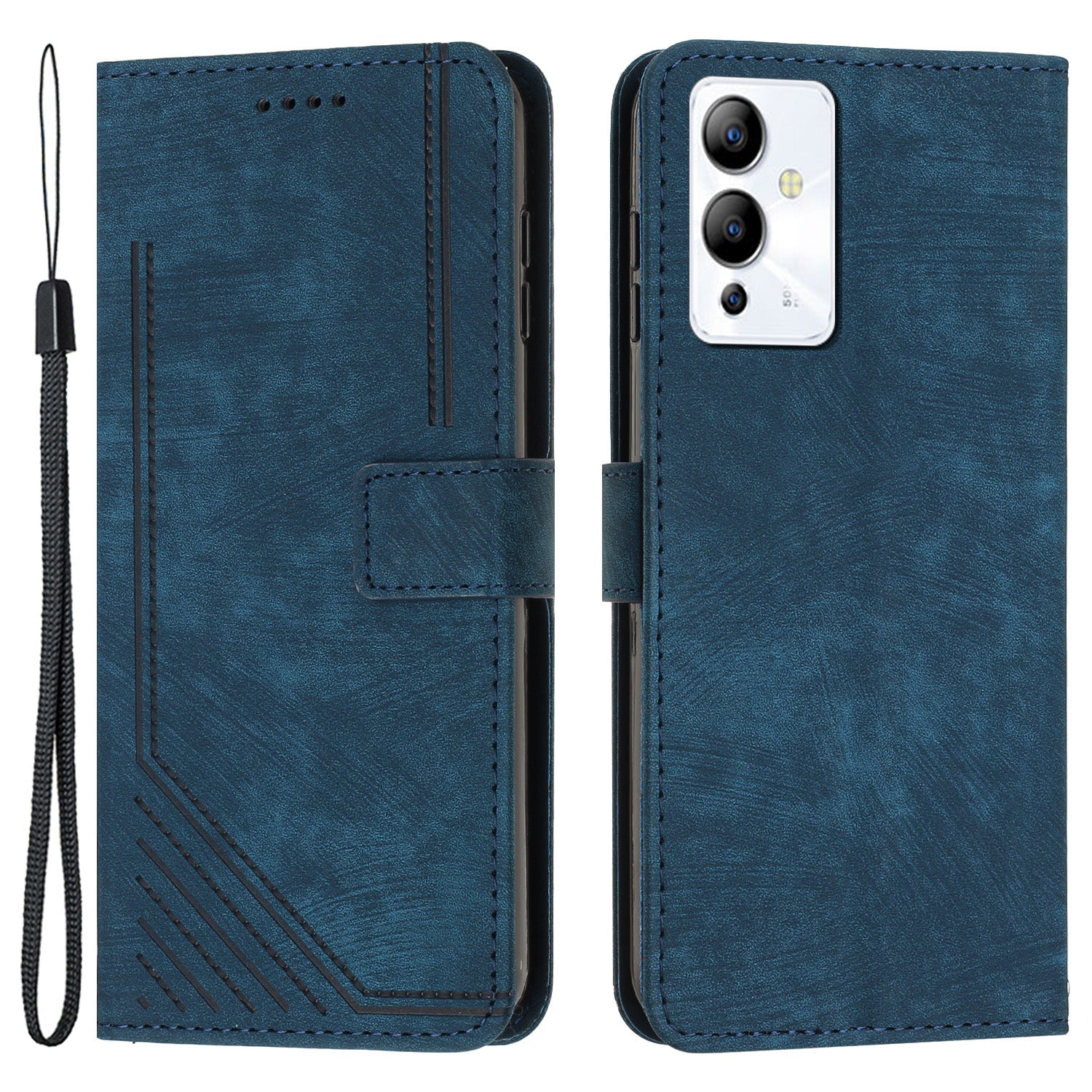 For Infinix Note 12 5G / Note 12 Pro 5G PU Leather Skin-touch Phone Case Lines Imprinted Wallet Cover Stand