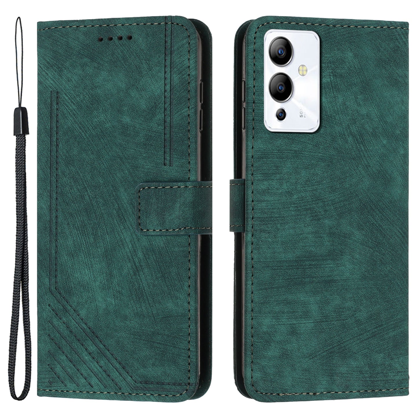 For Infinix Note 12 5G / Note 12 Pro 5G PU Leather Skin-touch Phone Case Lines Imprinted Wallet Cover Stand