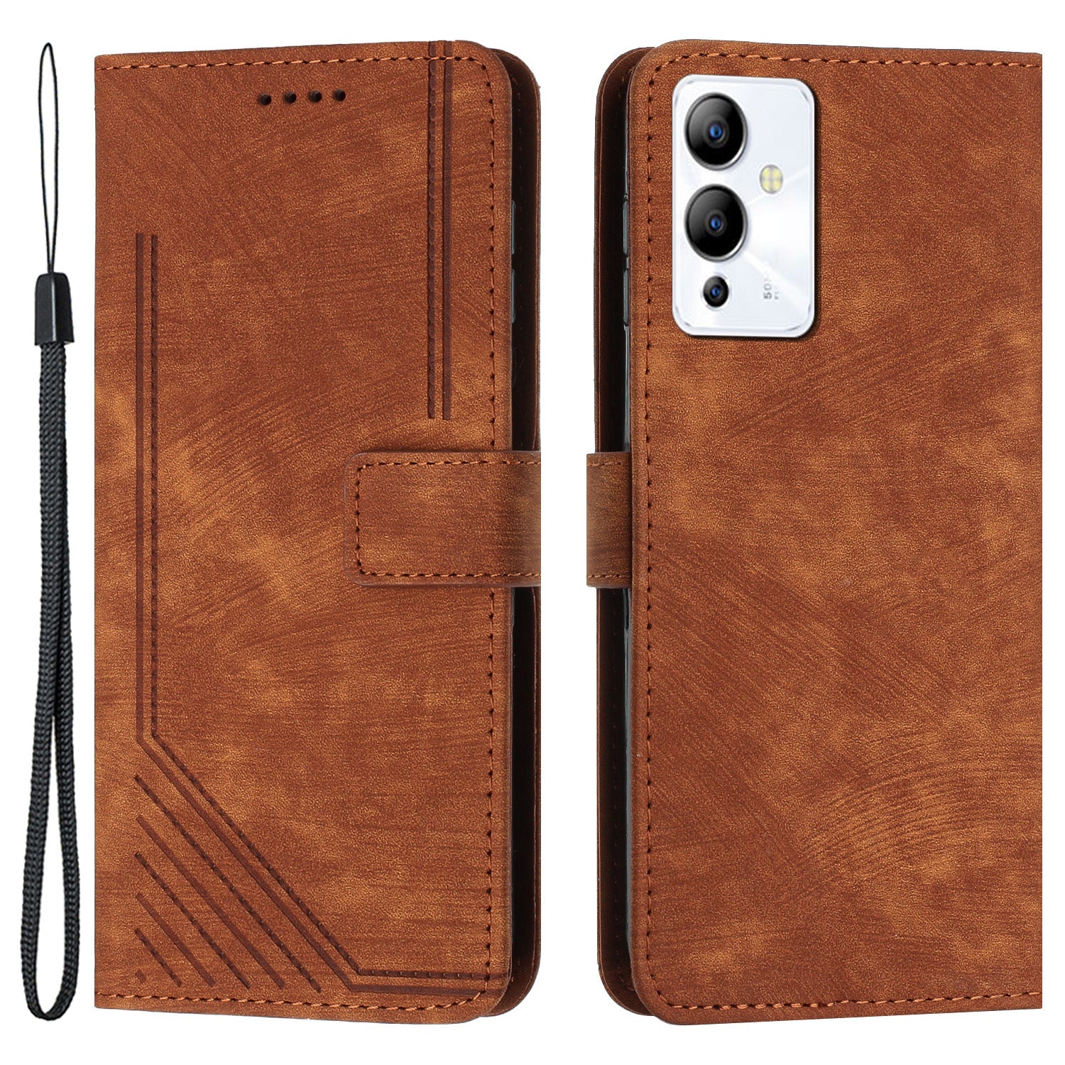 For Infinix Note 12 5G / Note 12 Pro 5G PU Leather Skin-touch Phone Case Lines Imprinted Wallet Cover Stand