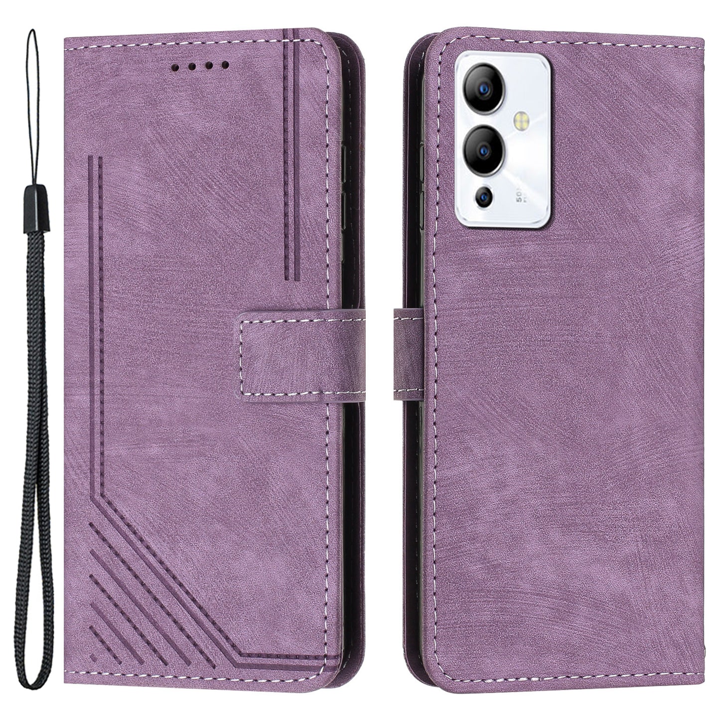 For Infinix Note 12 5G / Note 12 Pro 5G PU Leather Skin-touch Phone Case Lines Imprinted Wallet Cover Stand