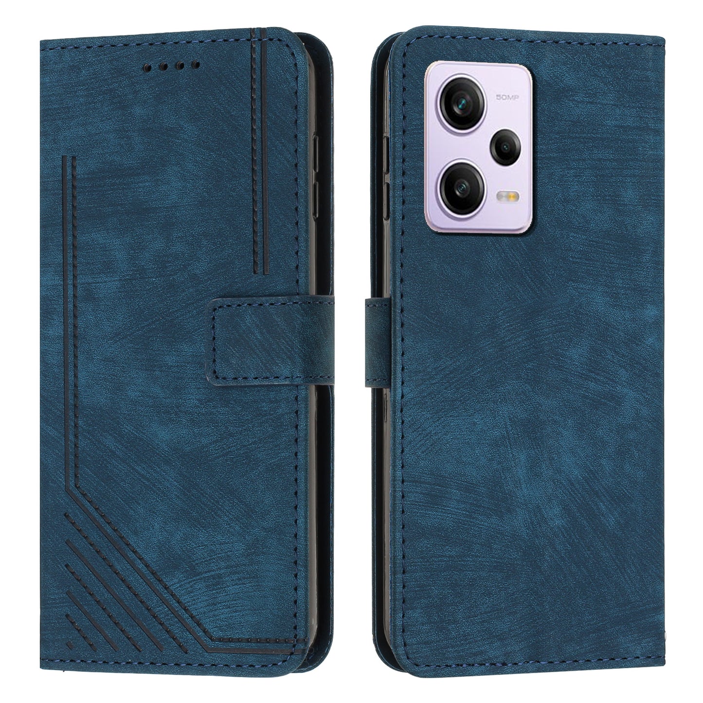 For Xiaomi Redmi Note 12 Pro+ 5G / Note 12 Explorer 5G Wallet Phone Case Lines Imprinted Leather Stand Protective Flip Cover