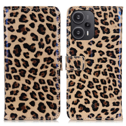 For Xiaomi Redmi Note 12 Turbo / Poco F5 5G PU Leather Phone Case Leopard Pattern Folio Stand Wallet Protective Cover