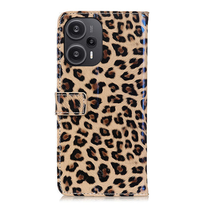 For Xiaomi Redmi Note 12 Turbo / Poco F5 5G PU Leather Phone Case Leopard Pattern Folio Stand Wallet Protective Cover