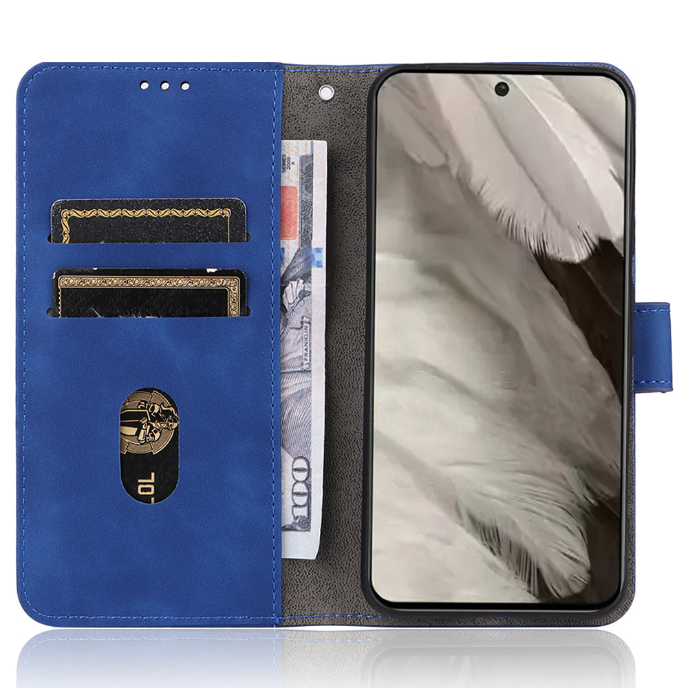 For Google Pixel 8 Leather Flip Wallet Phone Case Skin-touch Shockproof Stand Cover with Strap