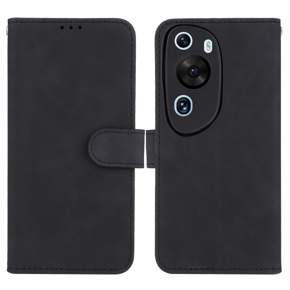 For Huawei P60 Art PU Leather Folio Flip Cover Wallet Stand Skin-touch Phone Case with Strap