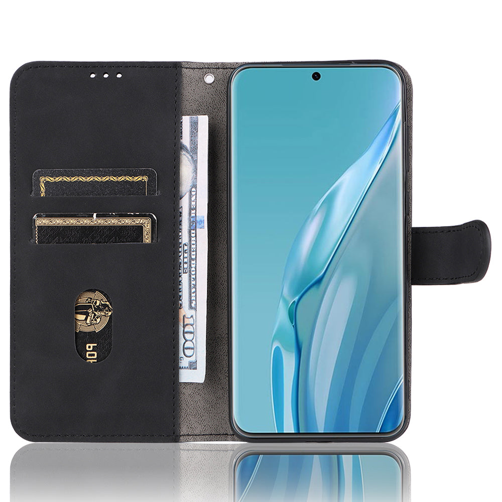 For Huawei P60 Art PU Leather Folio Flip Cover Wallet Stand Skin-touch Phone Case with Strap