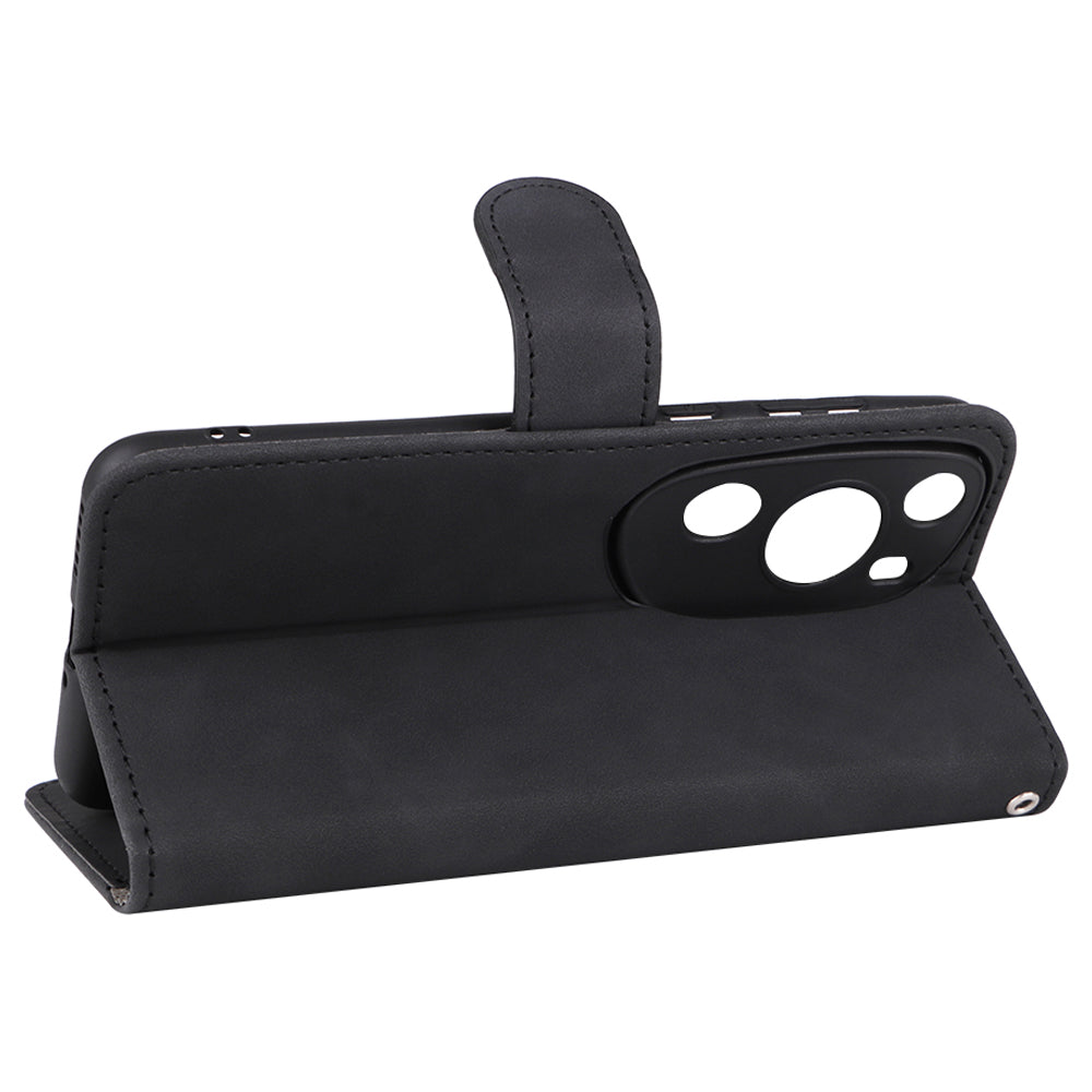 For Huawei P60 Art PU Leather Folio Flip Cover Wallet Stand Skin-touch Phone Case with Strap