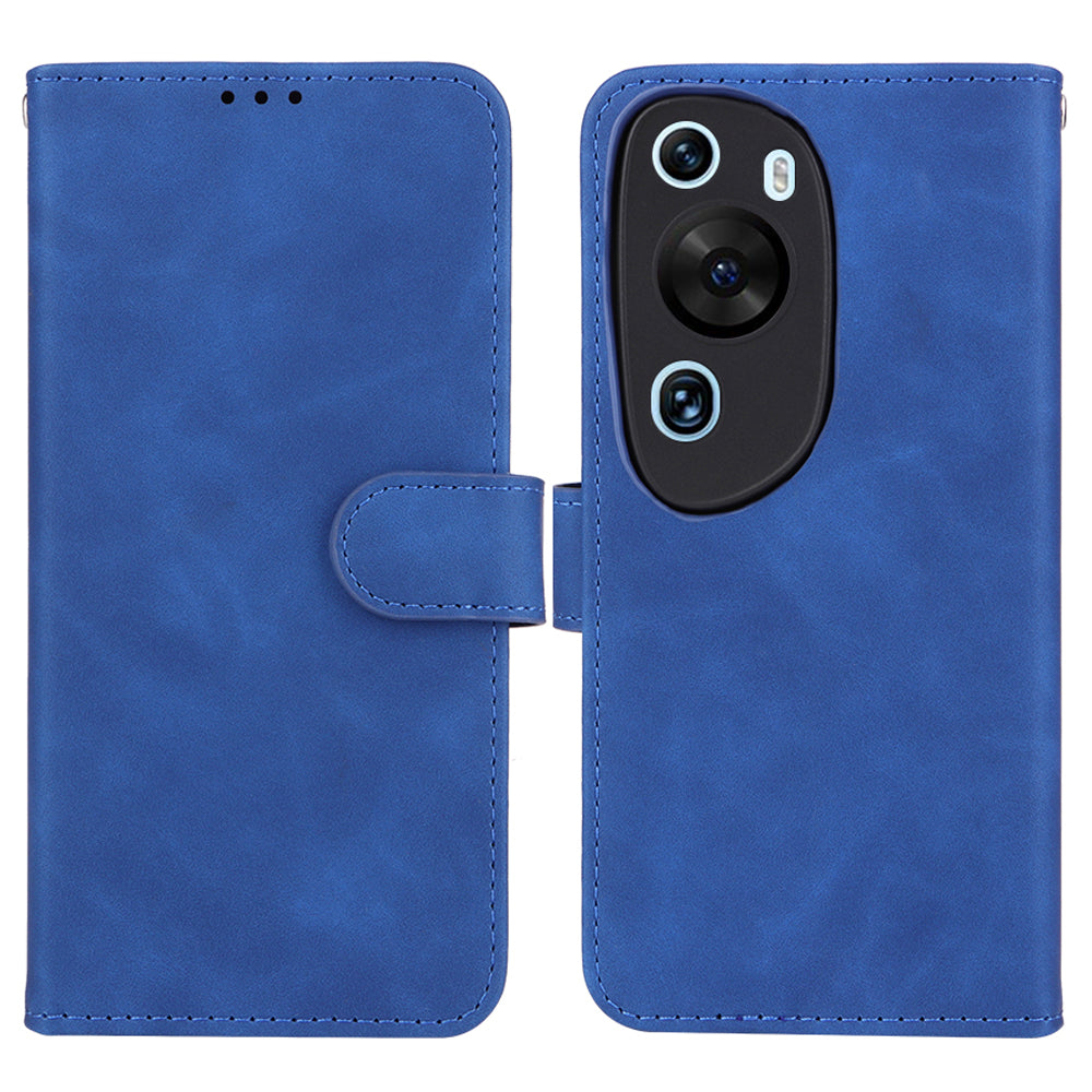 For Huawei P60 Art PU Leather Folio Flip Cover Wallet Stand Skin-touch Phone Case with Strap