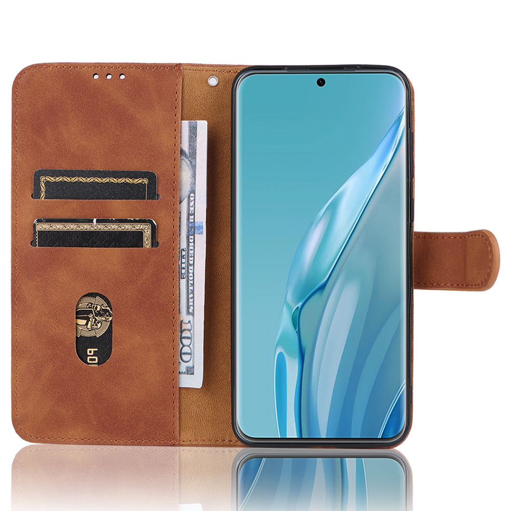 For Huawei P60 Art PU Leather Folio Flip Cover Wallet Stand Skin-touch Phone Case with Strap