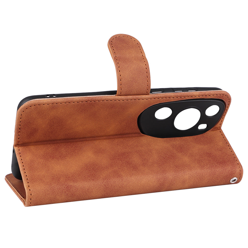 For Huawei P60 Art PU Leather Folio Flip Cover Wallet Stand Skin-touch Phone Case with Strap