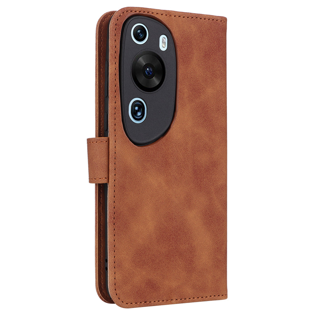 For Huawei P60 Art PU Leather Folio Flip Cover Wallet Stand Skin-touch Phone Case with Strap