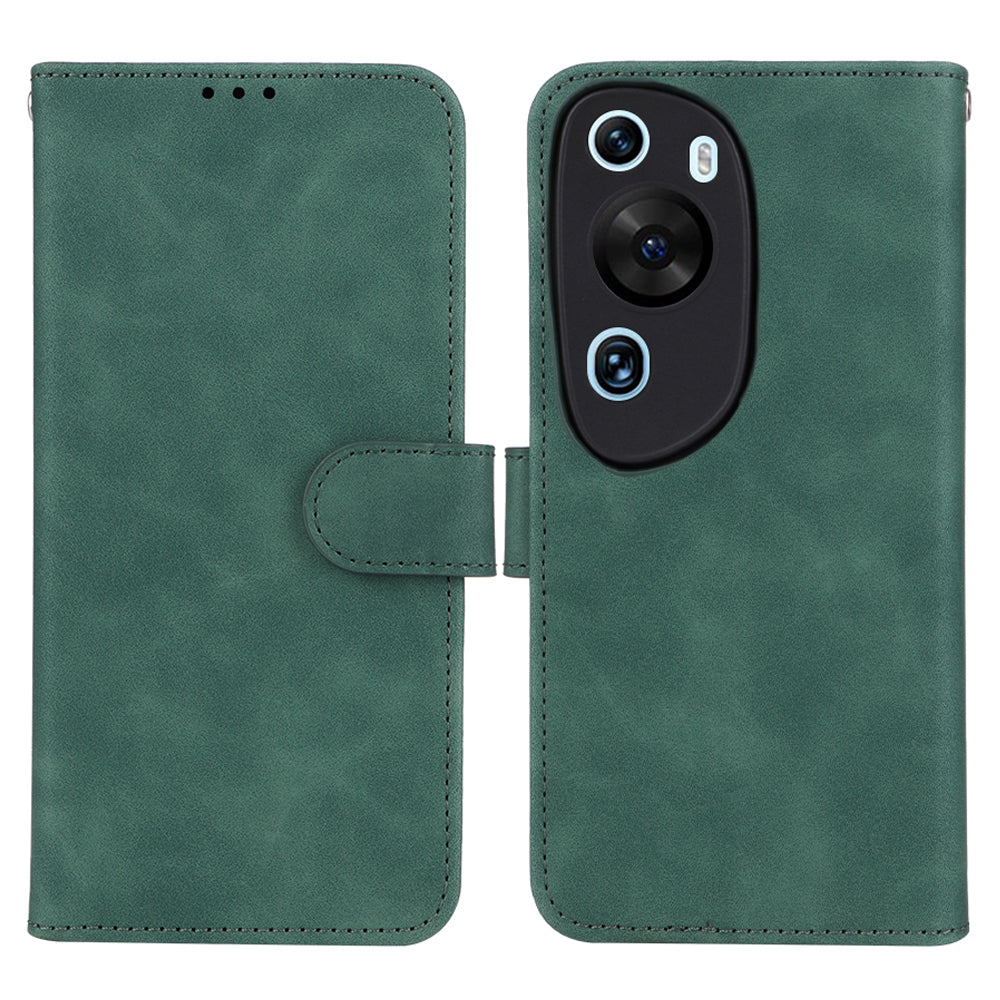 For Huawei P60 Art PU Leather Folio Flip Cover Wallet Stand Skin-touch Phone Case with Strap