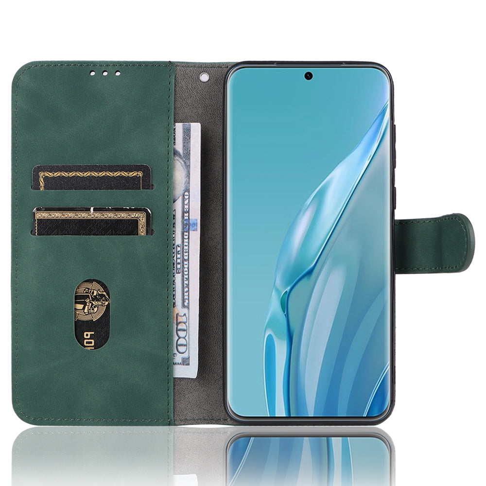 For Huawei P60 Art PU Leather Folio Flip Cover Wallet Stand Skin-touch Phone Case with Strap