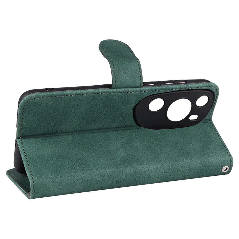 For Huawei P60 Art PU Leather Folio Flip Cover Wallet Stand Skin-touch Phone Case with Strap