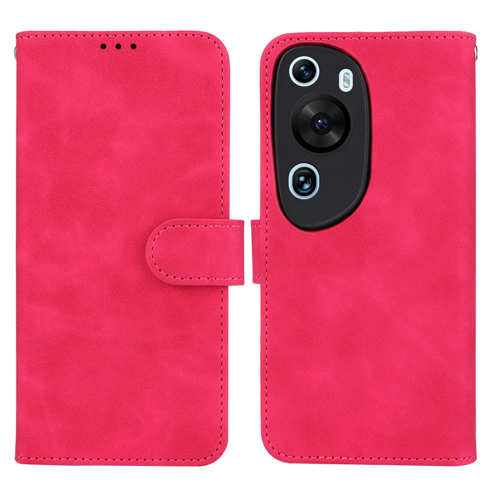 For Huawei P60 Art PU Leather Folio Flip Cover Wallet Stand Skin-touch Phone Case with Strap