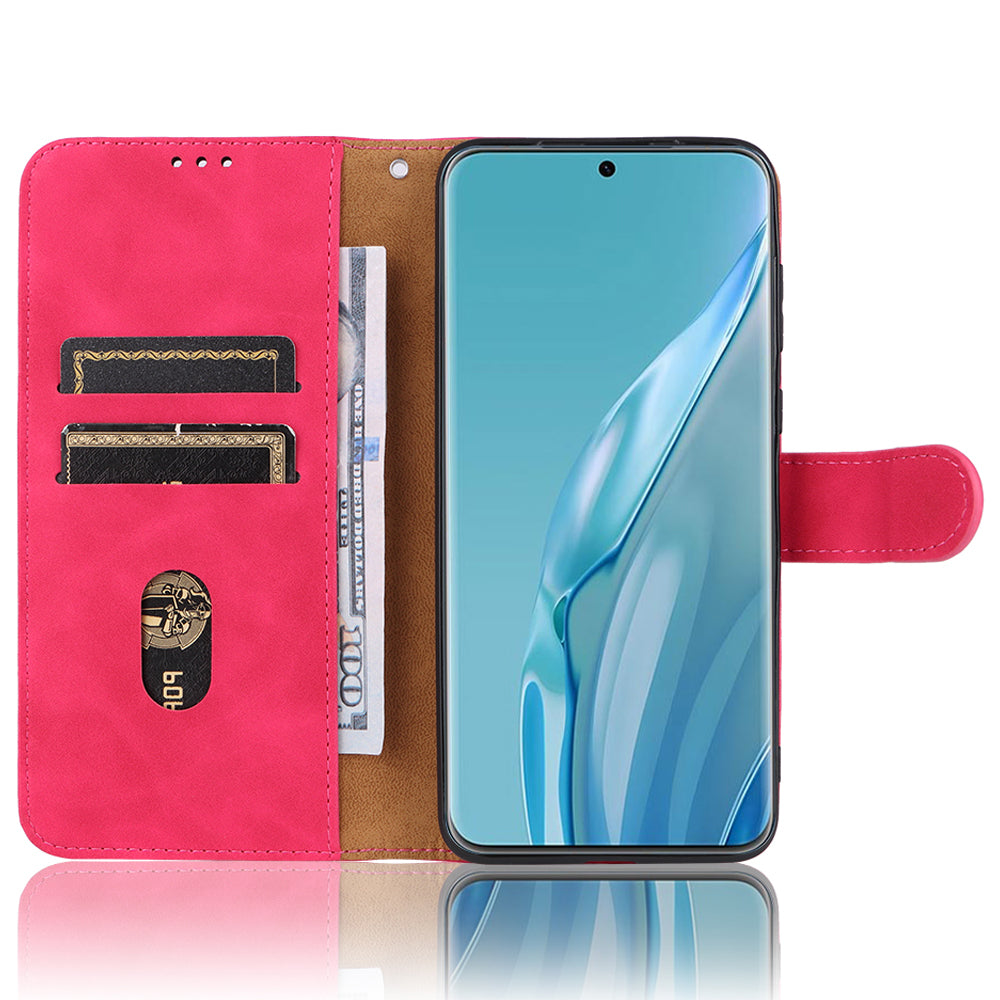 For Huawei P60 Art PU Leather Folio Flip Cover Wallet Stand Skin-touch Phone Case with Strap