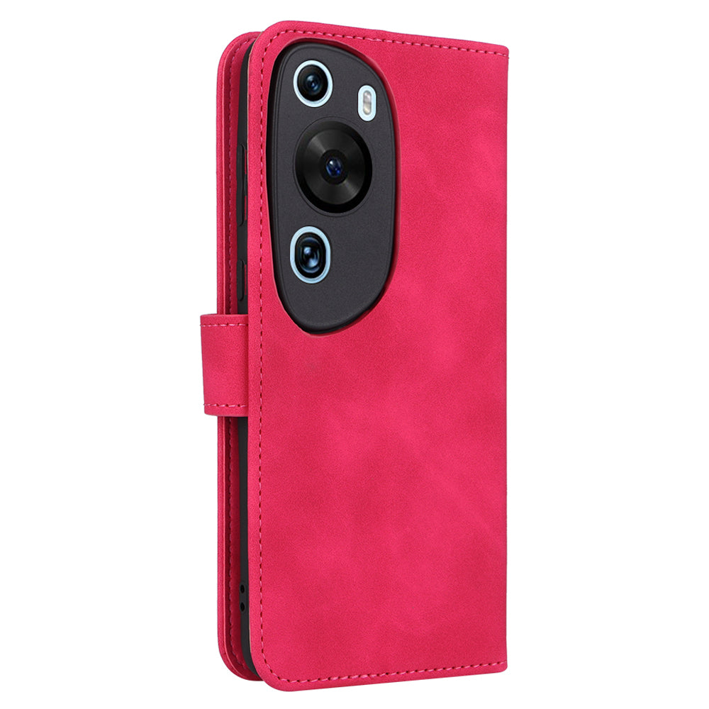 For Huawei P60 Art PU Leather Folio Flip Cover Wallet Stand Skin-touch Phone Case with Strap