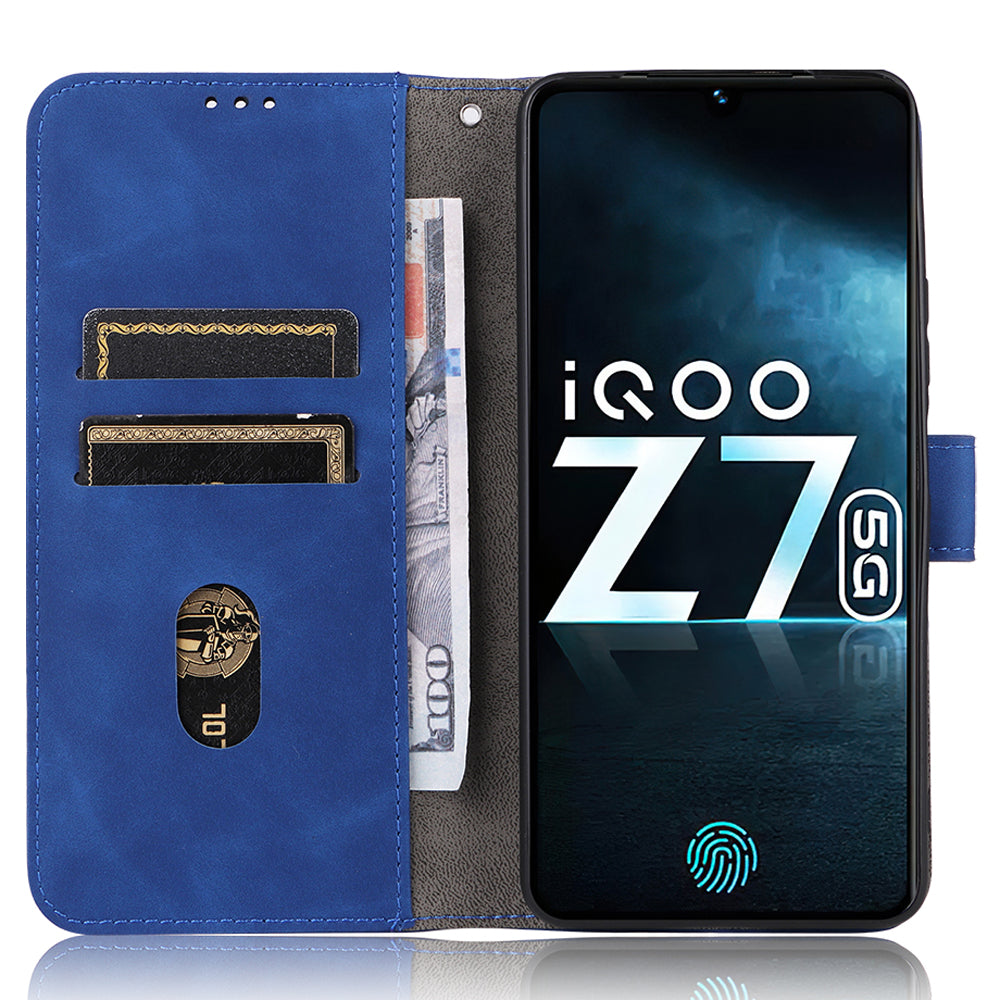 For vivo iQOO Z7 5G Skin-touch Leather Phone Case Wallet Stand Folio Flip Cover