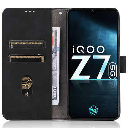 For vivo iQOO Z7 5G Skin-touch Leather Phone Case Wallet Stand Folio Flip Cover