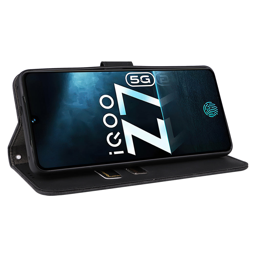 For vivo iQOO Z7 5G Skin-touch Leather Phone Case Wallet Stand Folio Flip Cover