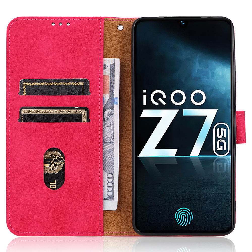 For vivo iQOO Z7 5G Skin-touch Leather Phone Case Wallet Stand Folio Flip Cover