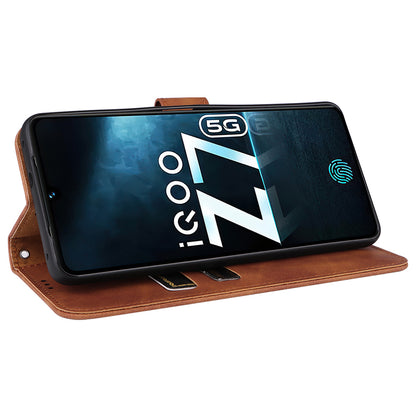 For vivo iQOO Z7 5G Skin-touch Leather Phone Case Wallet Stand Folio Flip Cover