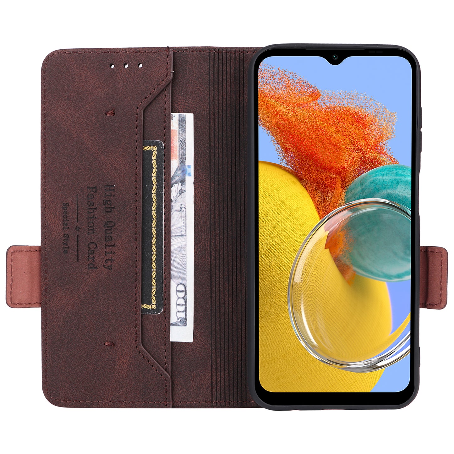 For Samsung Galaxy M14 5G Leather Wallet Phone Case Hardware Decor Flip Stand Cover