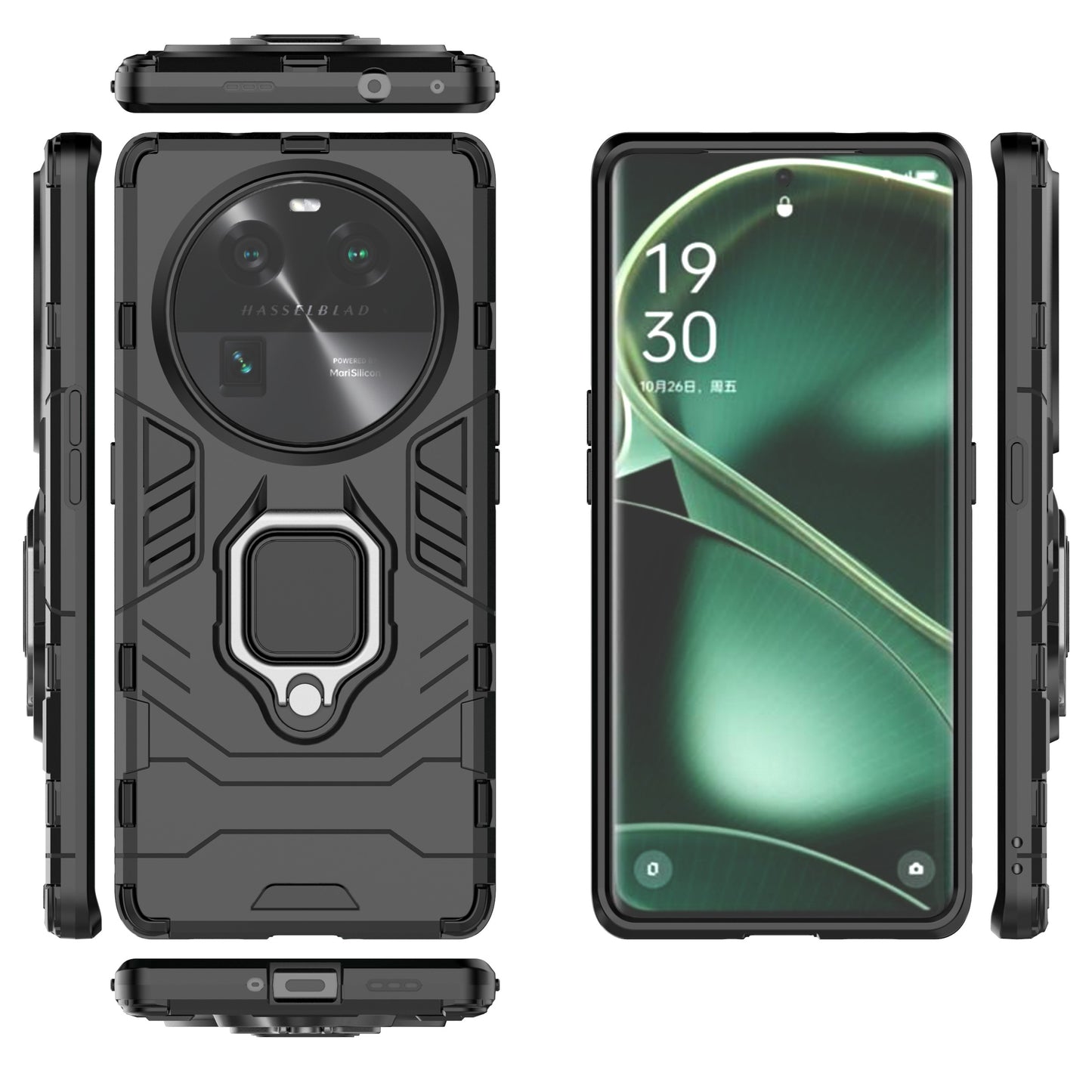 For Oppo Find X6 TPU+PC Protective Phone Case with Ring Kickstand Shockproof Armor Cover