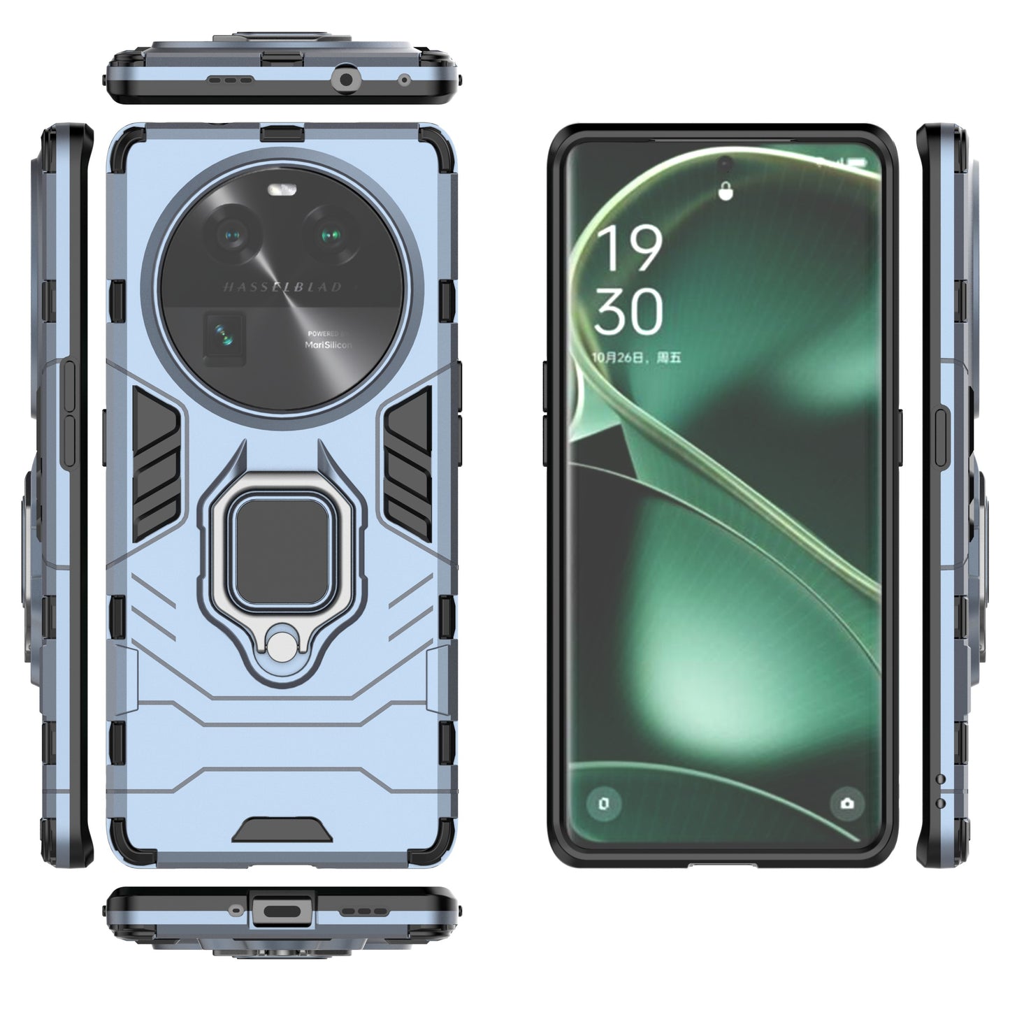 For Oppo Find X6 Pro TPU+PC Armor Defender Phone Case Finger Ring Kickstand Anti-Drop Cover