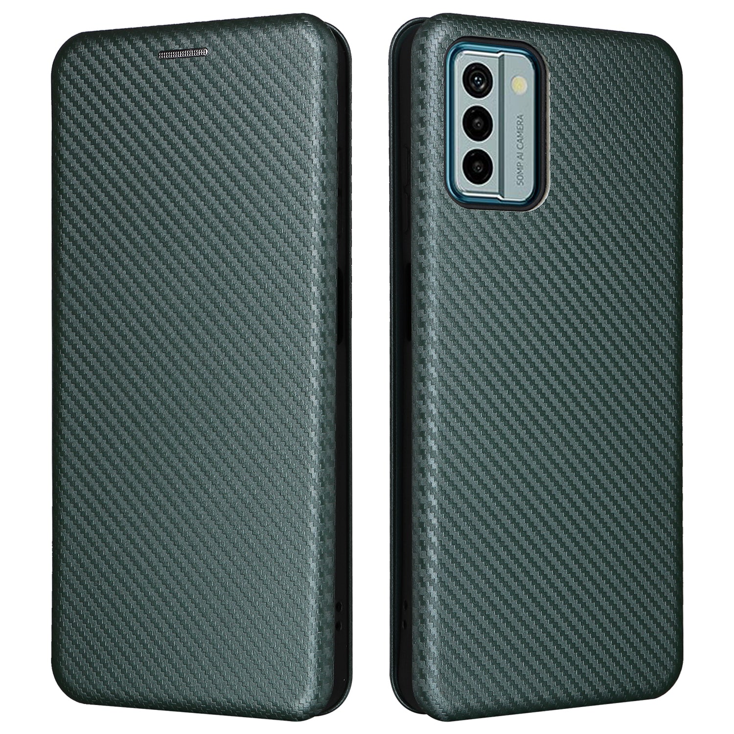 For Nokia G22 Carbon Fiber Texture Leather Case Flip Folio Stand Phone Cover with Card Holder