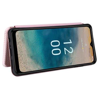 For Nokia G22 Carbon Fiber Texture Leather Case Flip Folio Stand Phone Cover with Card Holder