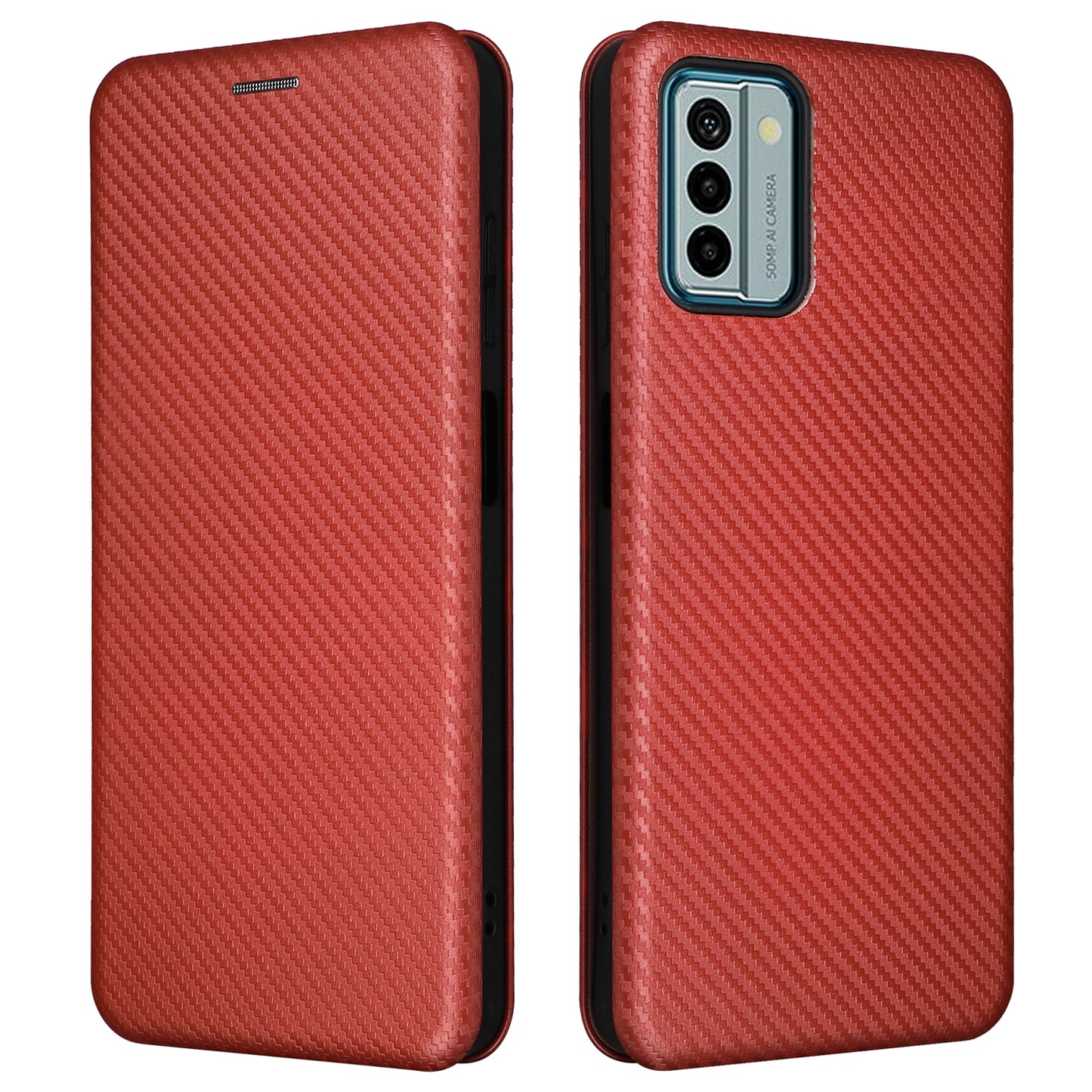 For Nokia G22 Carbon Fiber Texture Leather Case Flip Folio Stand Phone Cover with Card Holder