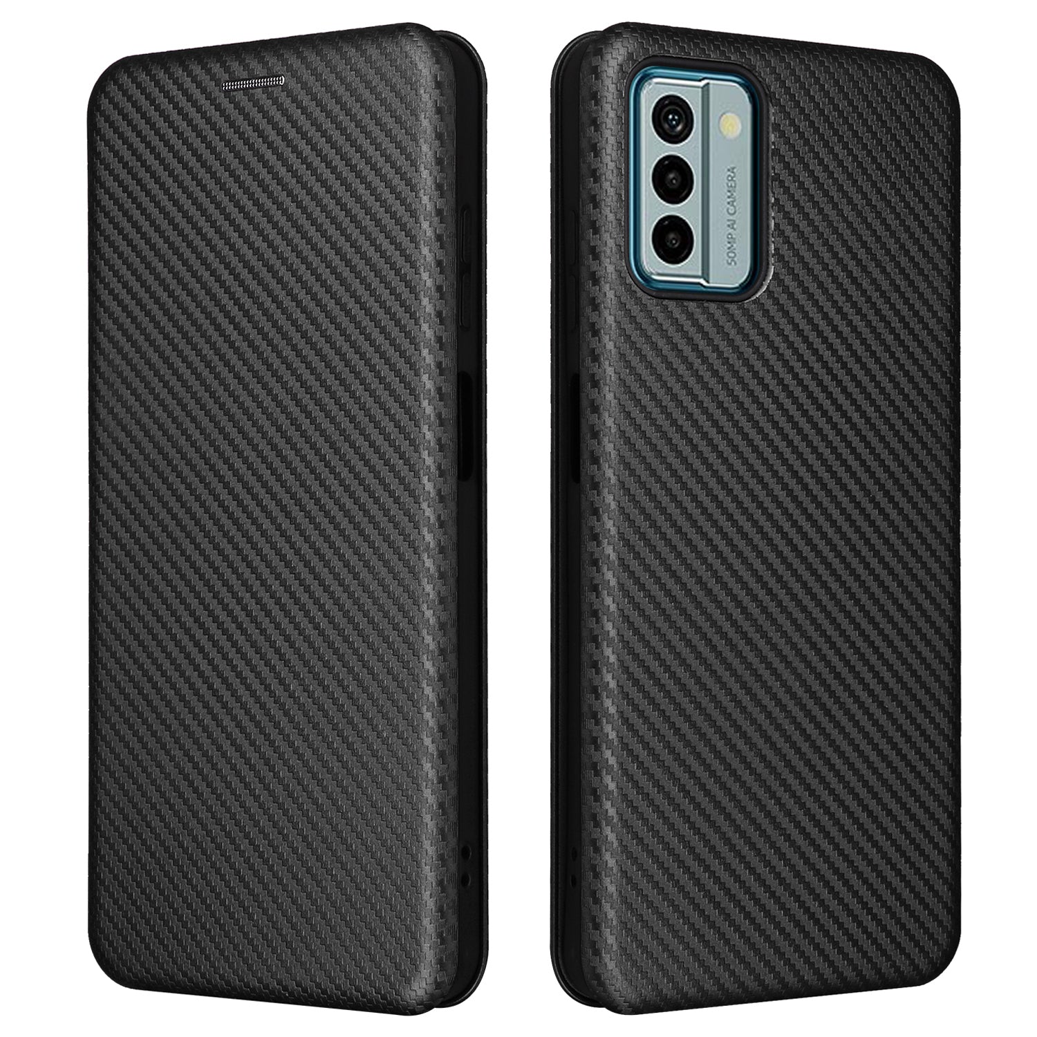 For Nokia G22 Carbon Fiber Texture Leather Case Flip Folio Stand Phone Cover with Card Holder