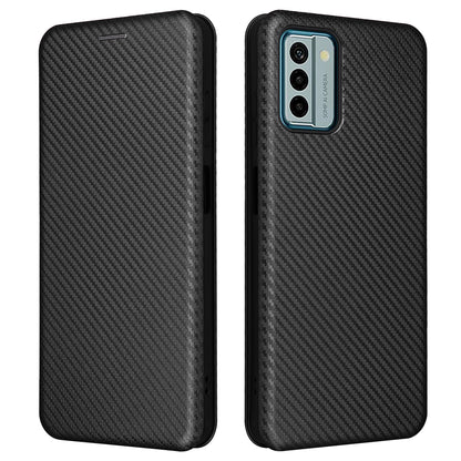 For Nokia G22 Carbon Fiber Texture Leather Case Flip Folio Stand Phone Cover with Card Holder