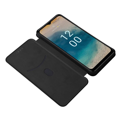 For Nokia G22 Carbon Fiber Texture Leather Case Flip Folio Stand Phone Cover with Card Holder