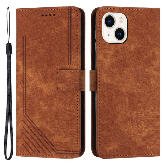 For iPhone 14 / 13 Stand Leather Phone Case Skin-touch Lines Imprinted Wallet Cover