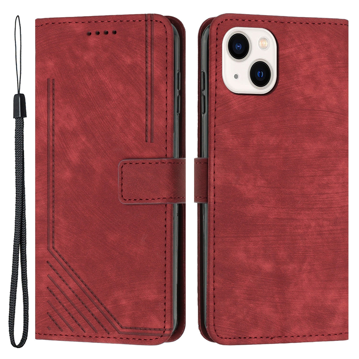 For iPhone 14 / 13 Stand Leather Phone Case Skin-touch Lines Imprinted Wallet Cover
