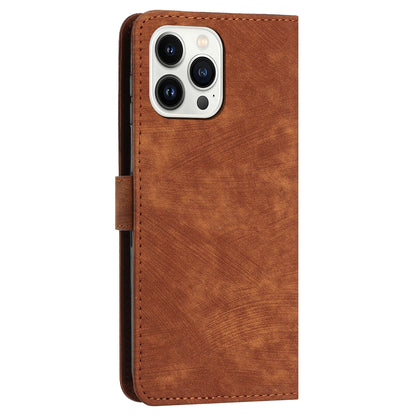 For iPhone 14 Pro PU Leather Skin-touch Protective Cover Lines Imprinted Wallet Stand Folio Phone Case