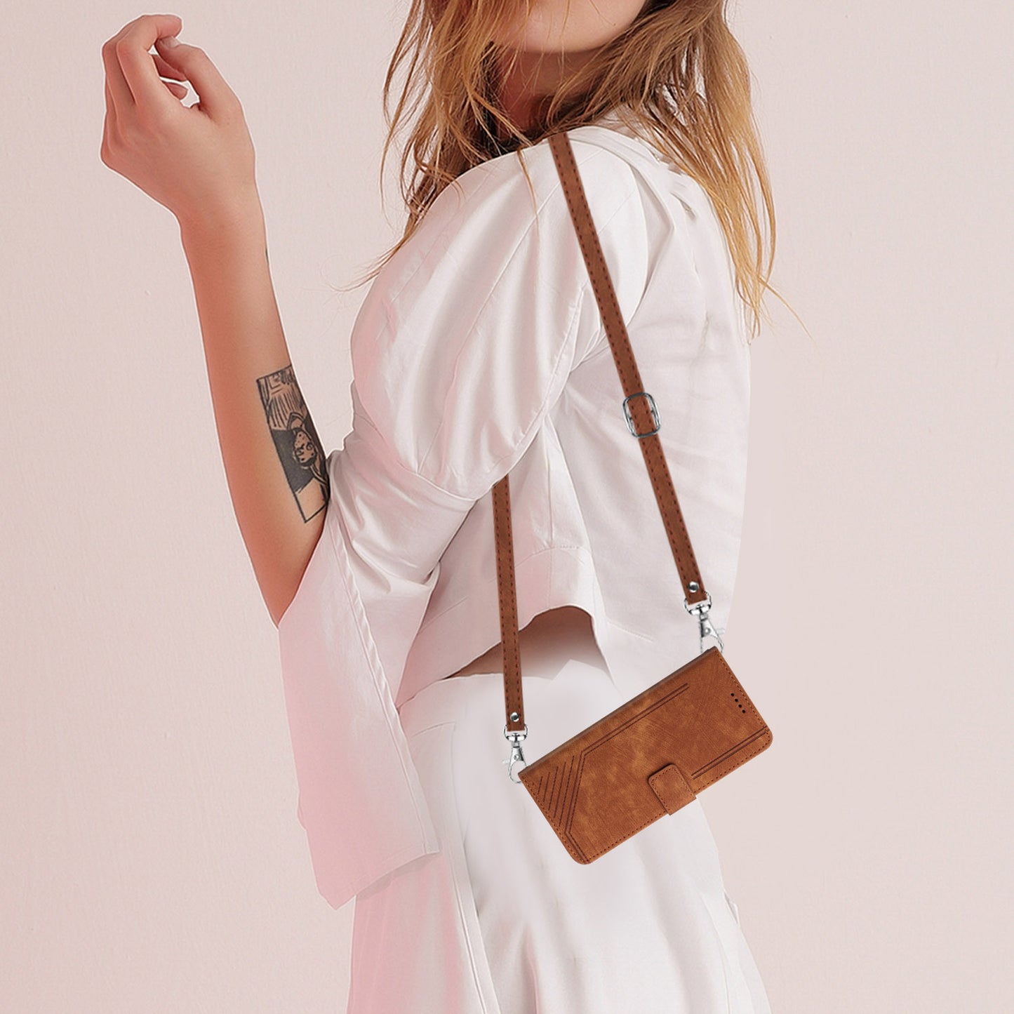 For iPhone 14 Pro PU Leather Skin-touch Protective Cover Lines Imprinted Wallet Stand Folio Phone Case