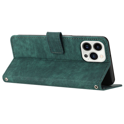 For iPhone 14 Pro PU Leather Skin-touch Protective Cover Lines Imprinted Wallet Stand Folio Phone Case