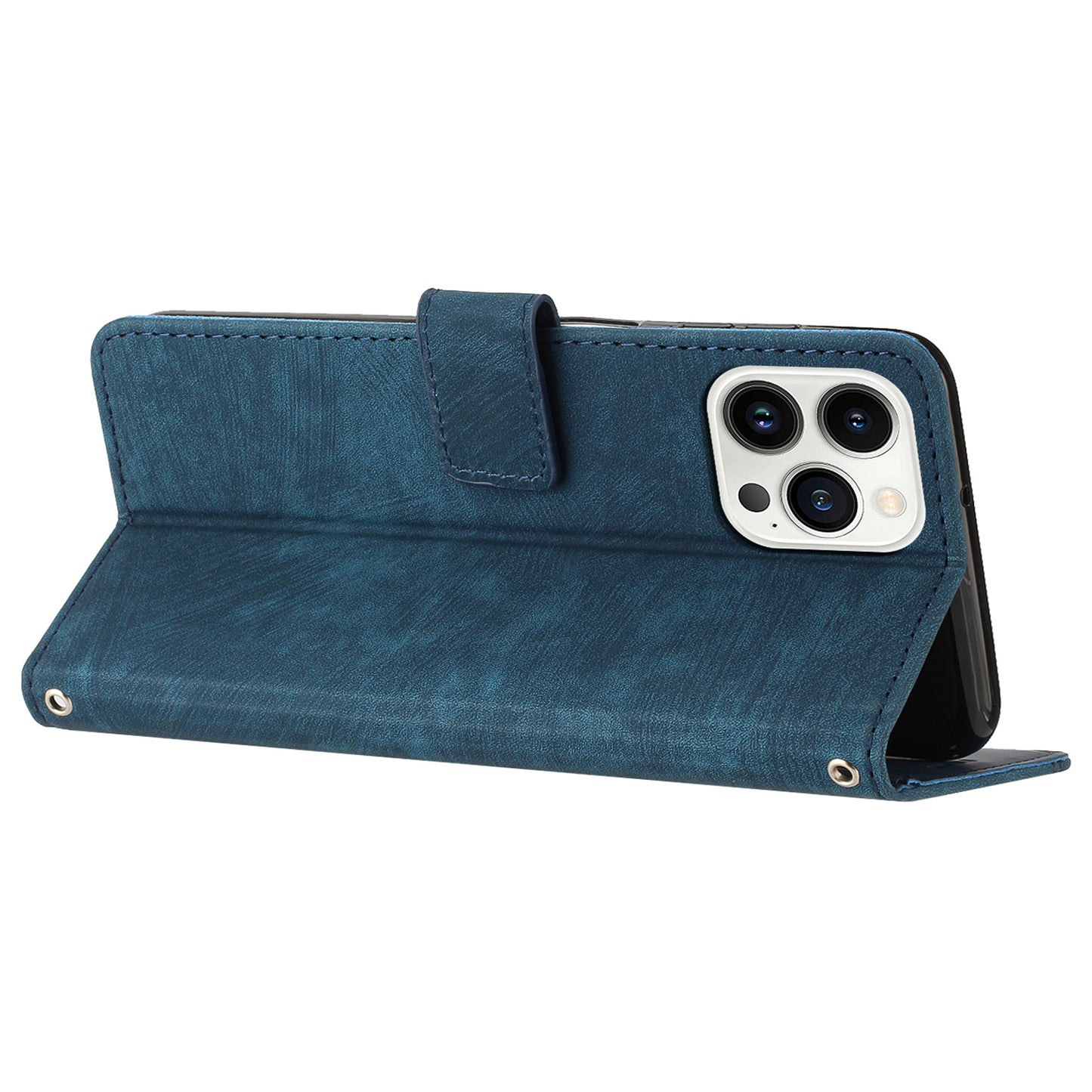 For iPhone 14 Pro PU Leather Skin-touch Protective Cover Lines Imprinted Wallet Stand Folio Phone Case