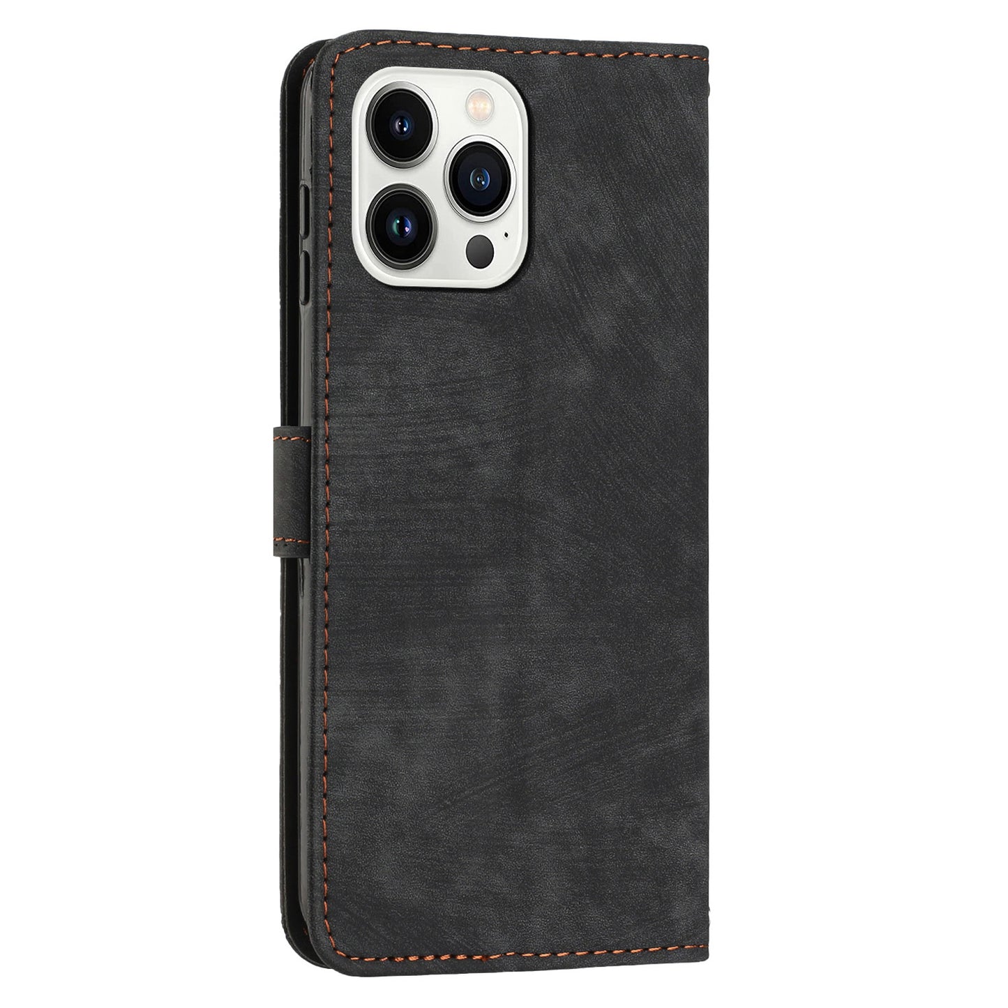 For iPhone 14 Pro PU Leather Skin-touch Protective Cover Lines Imprinted Wallet Stand Folio Phone Case