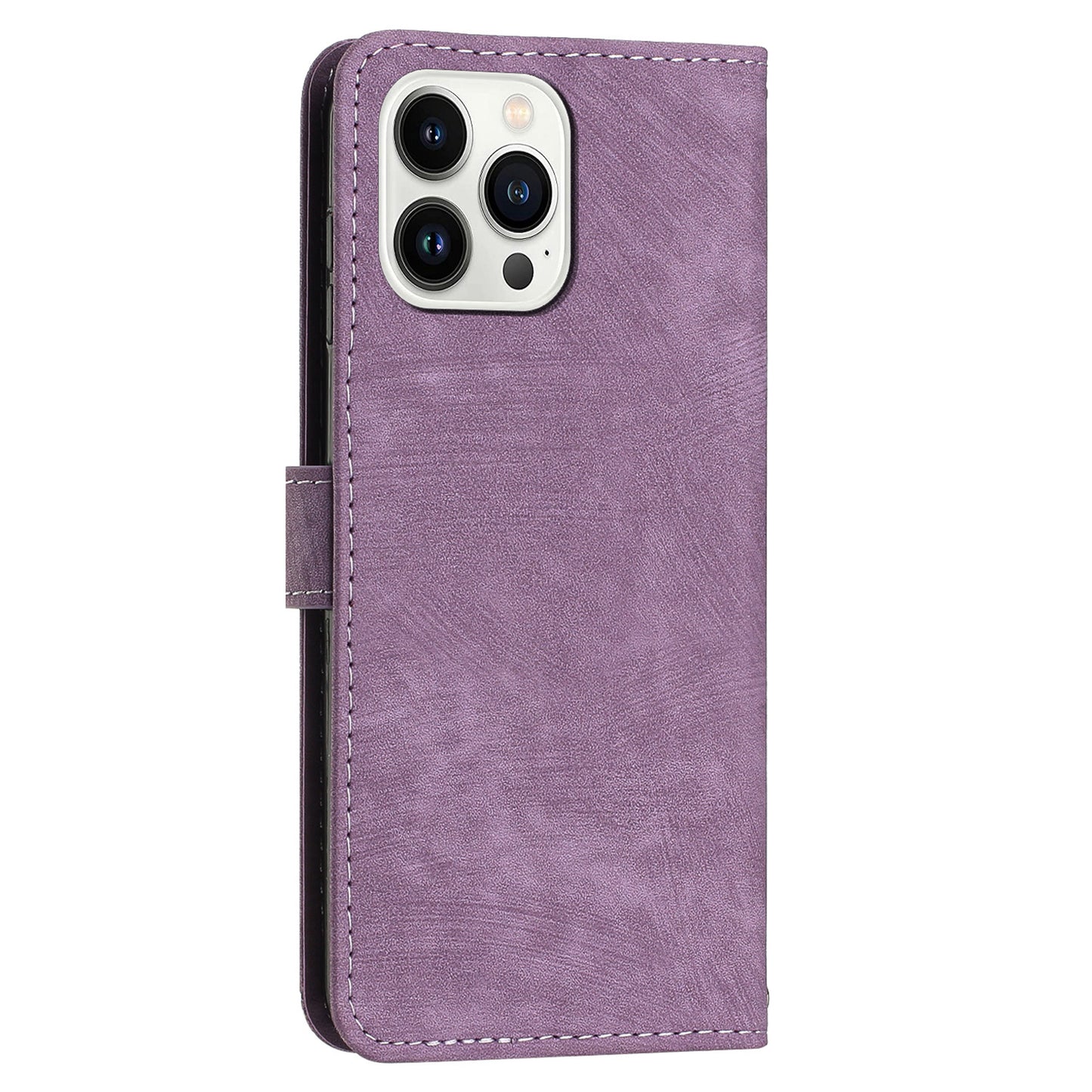 For iPhone 14 Pro PU Leather Skin-touch Protective Cover Lines Imprinted Wallet Stand Folio Phone Case