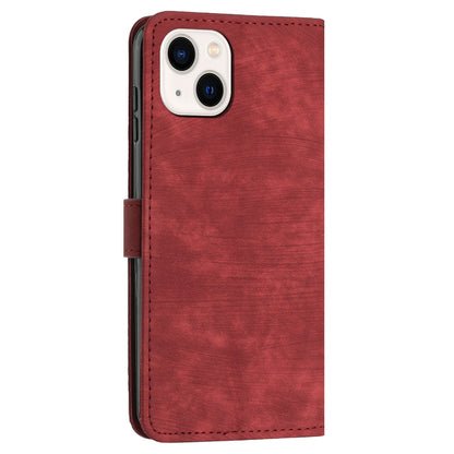 For iPhone 14 / 13 6.1 inch PU Leather Phone Case Stand Lines Imprinted Skin-touch Wallet Cover