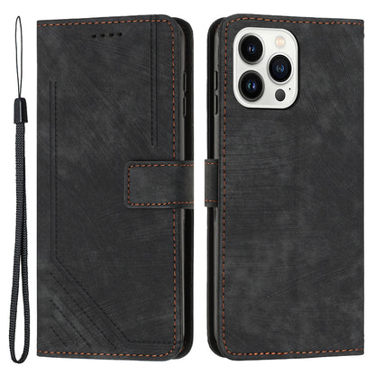 For iPhone 14 Pro Skin-touch Leather Phone Case Lines Imprinted Wallet Stand Cover