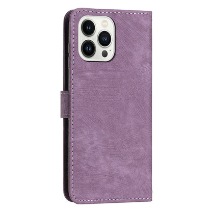 For iPhone 13 Pro Leather Stand Wallet Phone Case Skin-touch Lines Imprinted Phone Cover