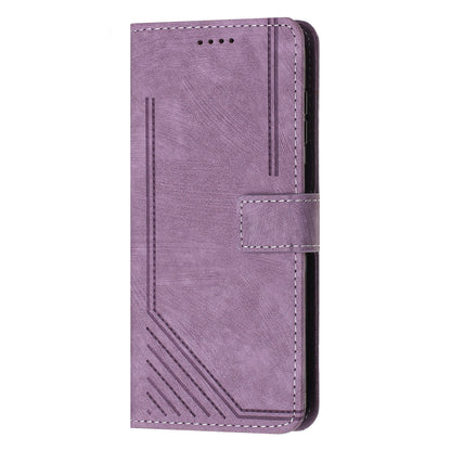 For iPhone 14 Plus PU Leather Phone Stand Case Skin-touch Wallet Lines Imprinted Cover