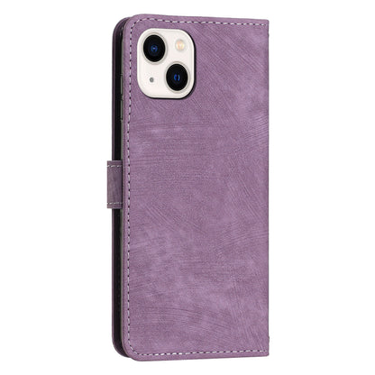 For iPhone 14 Plus PU Leather Phone Stand Case Skin-touch Wallet Lines Imprinted Cover