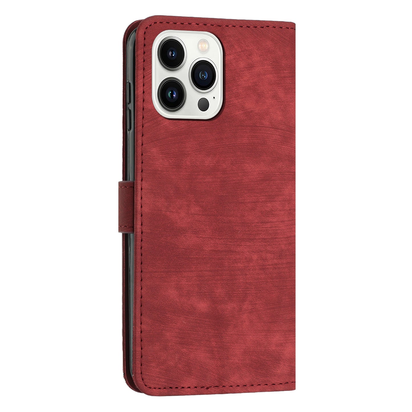 For iPhone 13 Pro Max Skin-touch Leather Case Stand Lines Imprinted Phone Wallet Cover