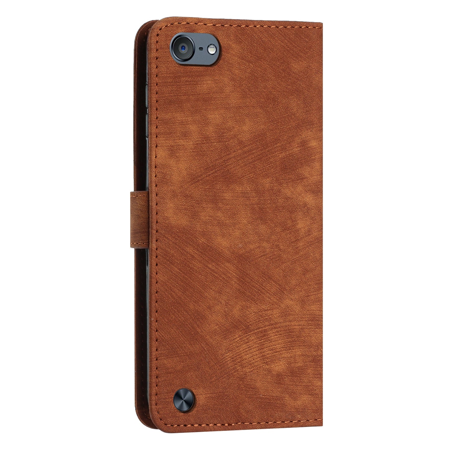 For iPod Touch 5 / 6 / (2019) Phone Case PU Leather Stand Wallet Skin-touch Lines Imprinted Cover